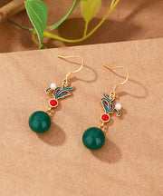 Unique Gold Plated Jasper Jade Agate Drop Earrings