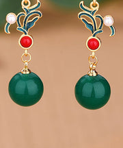 Unique Gold Plated Jasper Jade Agate Drop Earrings