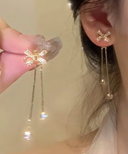 Unique Gold Sterling Silver Overgild Butterfly Tassel Drop Earrings