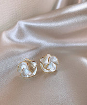 Unique Gold Sterling Silver Overgild Camellia Stud Earrings