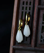 Unique Gold Sterling Silver Overgild Jade Orchid Drop Earrings