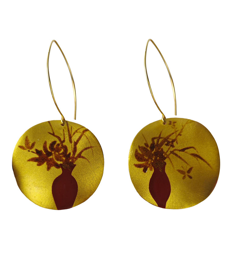 Unique Gold Sterling Silver Overgild Spray Paint Drop Earrings