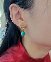 Unique Gold Sterling Silver Overgild Turquoise Drop Earrings