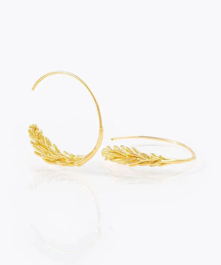 Unique Gold Sterling Silver Overgild Wheat Ears Hoop Earrings