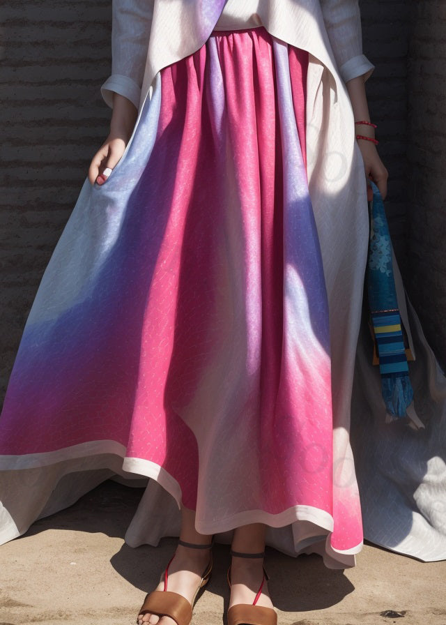 Unique Gradient Color V Neck Patchwork Silk Long Dresses Summer