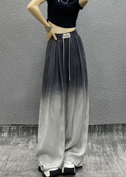 Unique Gradient Grey Pockets Drawstring Cotton Wide Leg Pants Spring