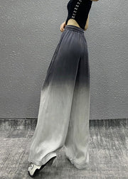 Unique Gradient Grey Pockets Drawstring Cotton Wide Leg Pants Spring