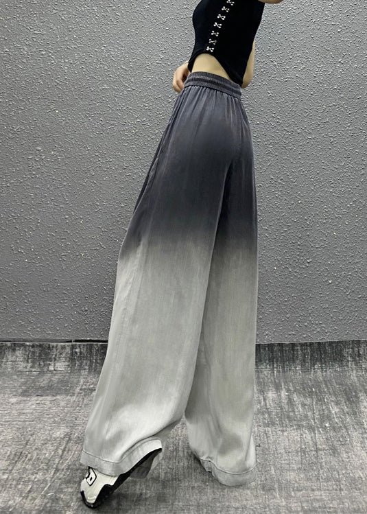 Unique Gradient Grey Pockets Drawstring Cotton Wide Leg Pants Spring