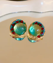 Unique Green Alloy Zircon Coloured Glaze Stud Earrings