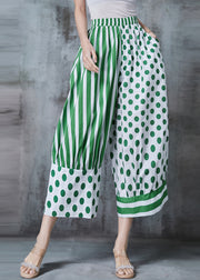 Unique Green Asymmetrical Patchwork Cotton Crop Pants Summer