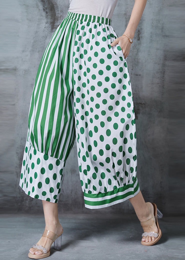 Unique Green Asymmetrical Patchwork Cotton Crop Pants Summer