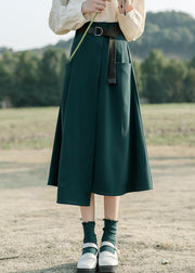 Unique Green Asymmetrical Pockets Cotton Skirt Summer