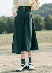 Unique Green Asymmetrical Pockets Cotton Skirt Summer