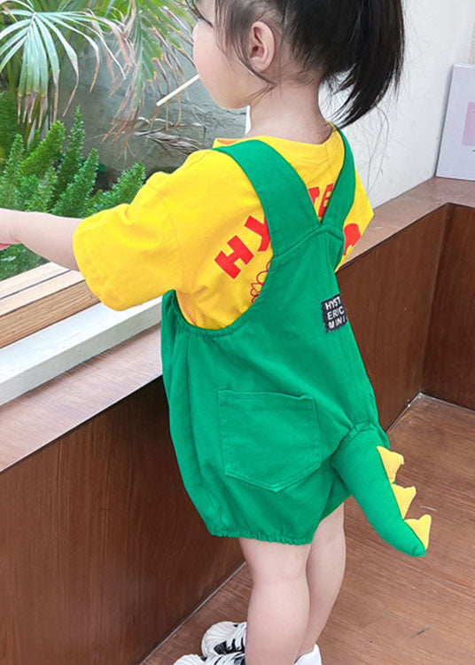 Unique Green Cartoon Patchwork Cotton Baby Girls Two Pieces Set Summer