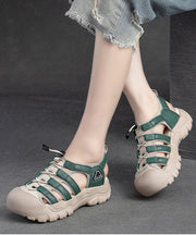 Unique Green Cowhide Leather Cross Strap Hollow Out Sandals