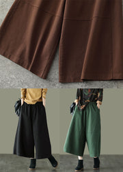 Unique Green Elastic Waist Patchwork Cotton Wide Leg Pants Spring