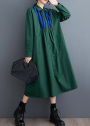 Unique Green Oversized Patchwork Cotton Shirt Dress Spring