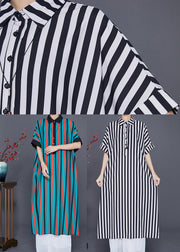 Unique Green Peter Pan Collar Striped Silk Shirt Dresses Summer