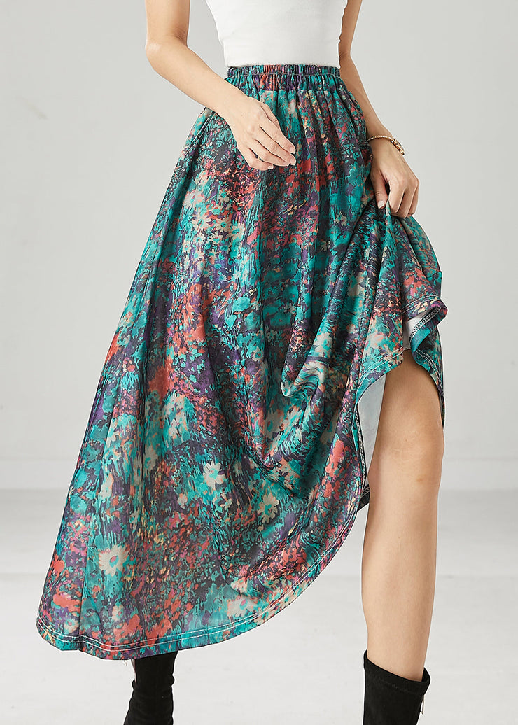 Unique Green Print Exra Large Hem Cotton Skirts Spring