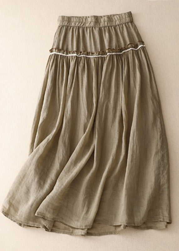 Unique Green Ruffled Patchwork Elastic Waist Skirt Summer