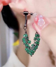 Unique Green Stainless Steel Zircon Crystal Beading Drop Earrings