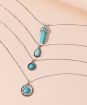 Unique Green Sterling Silver Alloy Turquoise Four Piece Set Pendant Necklace