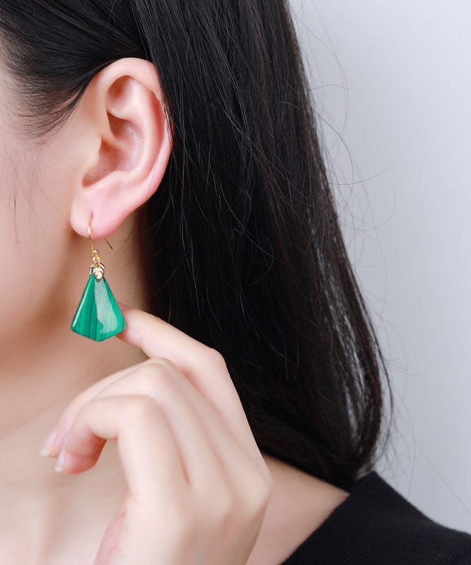 Unique Green Sterling Silver Overgild Malachite Drop Earrings