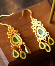 Unique Green Sterling Silver Tassel Jade Water Drop Earrings