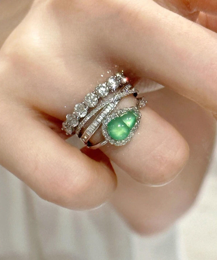 Unique Green Sterling Silver Zircon Crystal Gourd Rings