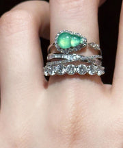 Unique Green Sterling Silver Zircon Crystal Gourd Rings