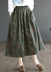 Unique Green Wrinkled Patchwork Print Cotton Skirts Spring