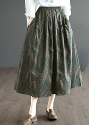 Unique Green Wrinkled Patchwork Print Cotton Skirts Spring