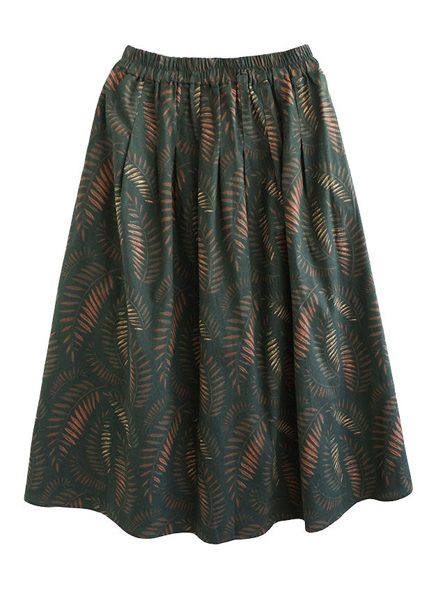 Unique Green Wrinkled Patchwork Print Cotton Skirts Spring