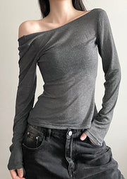 Unique Grey Asymmetrical Backless Hollow Out Top Long Sleeve