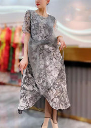 Unique Grey Bow Embroideried Patchwork Tulle Dress Summer