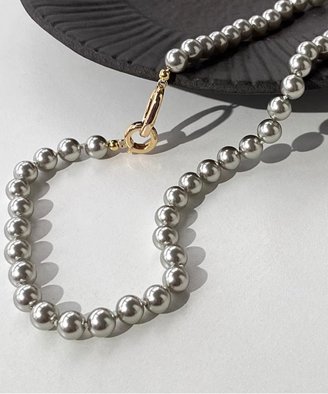 Unique Grey Copper Overgild Pearl Graduated Bead Necklace