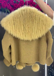 Unique Grey Fur Collar Fuzzy Ball Decorated Woolen Coat Winter