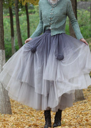 Unique Grey Gradient Color Stereoscopic Floral Tulle Skirts Spring