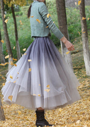 Unique Grey Gradient Color Stereoscopic Floral Tulle Skirts Spring
