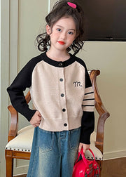 Unique Grey Knit Kids Cardigans Patchwork Button Cotton Spring