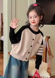 Unique Grey Knit Kids Cardigans Patchwork Button Cotton Spring