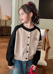 Unique Grey Knit Kids Cardigans Patchwork Button Cotton Spring