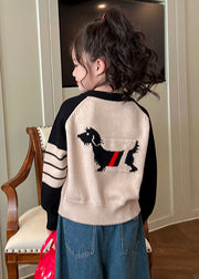 Unique Grey Knit Kids Cardigans Patchwork Button Cotton Spring