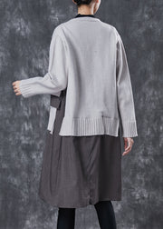 Unique Grey Oversized Patchwork Knit Cardigan Spring