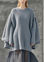 Unique Grey Oversized Patchwork Tulle Long Sweater Winter