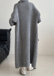 Unique Grey Peter Pan Collar Button Woolen Knit Cardigans Winter