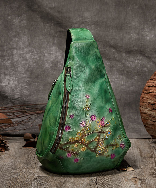 Unique Grey Plum Blossom Jacquard Calf Leather Backpack Bag