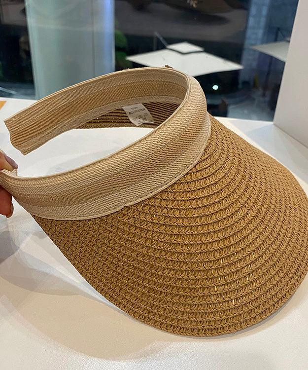 Unique Khaki Floral Straw Woven Floppy Sun Hat