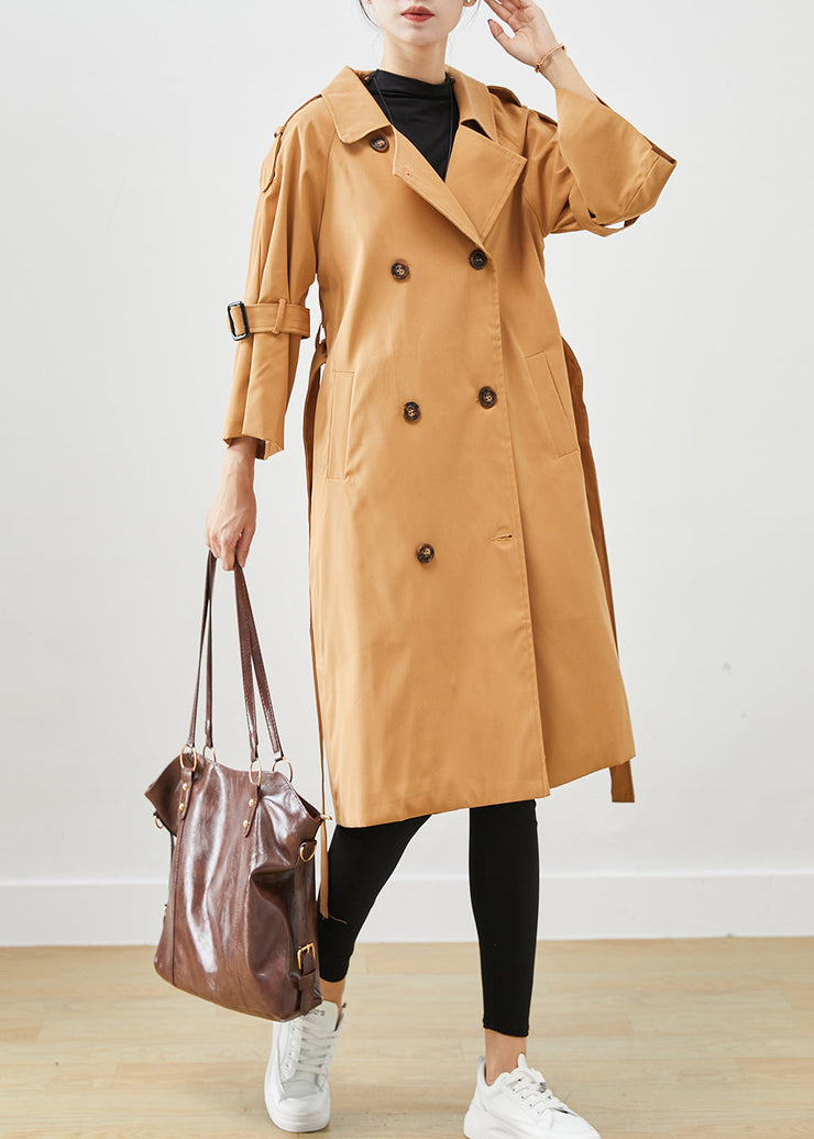 Unique Khaki Notched Double Breast Silm Fit Cotton Trench Coats Fall