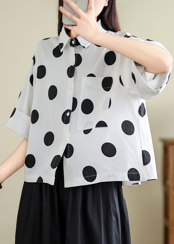 Unique Khaki Oversized Dot Cotton Shirts Half Sleeve